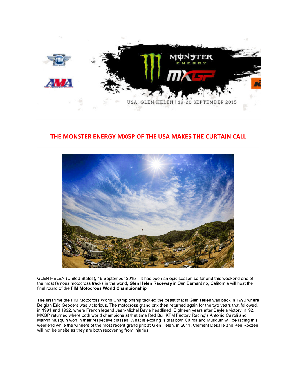 The Monster Energy Mxgp of the Usa Makes the Curtain Call