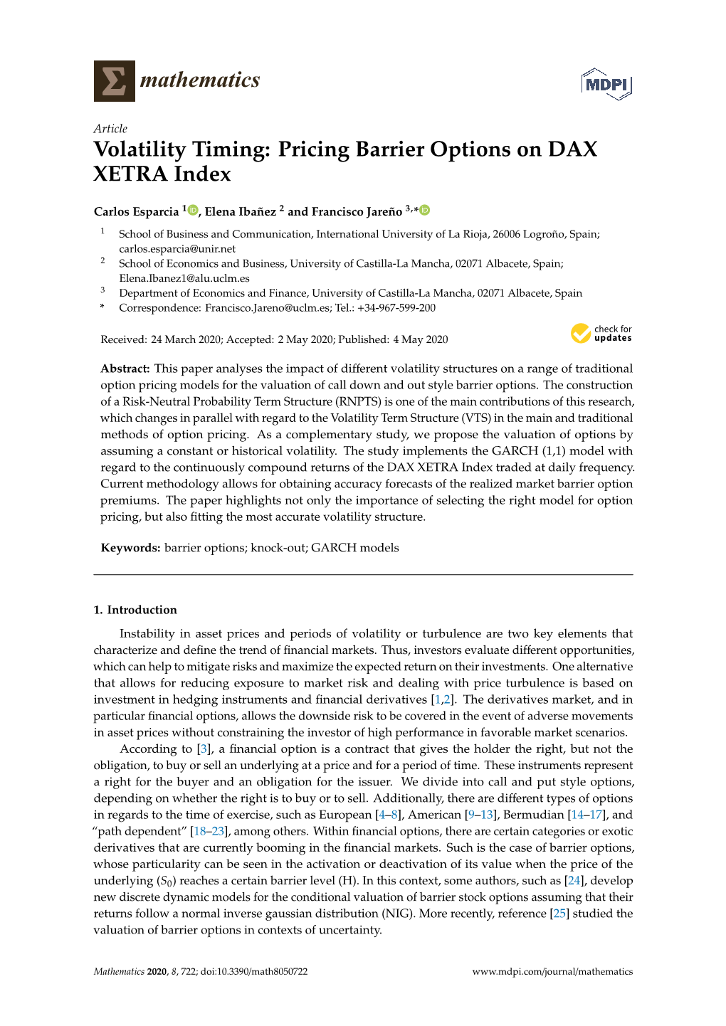 Volatility Timing: Pricing Barrier Options on DAX XETRA Index