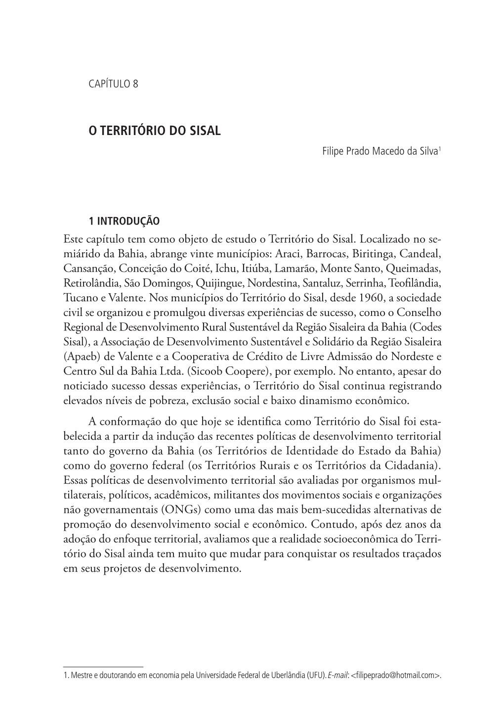 O TERRITÓRIO DO SISAL Filipe Prado Macedo Da Silva1