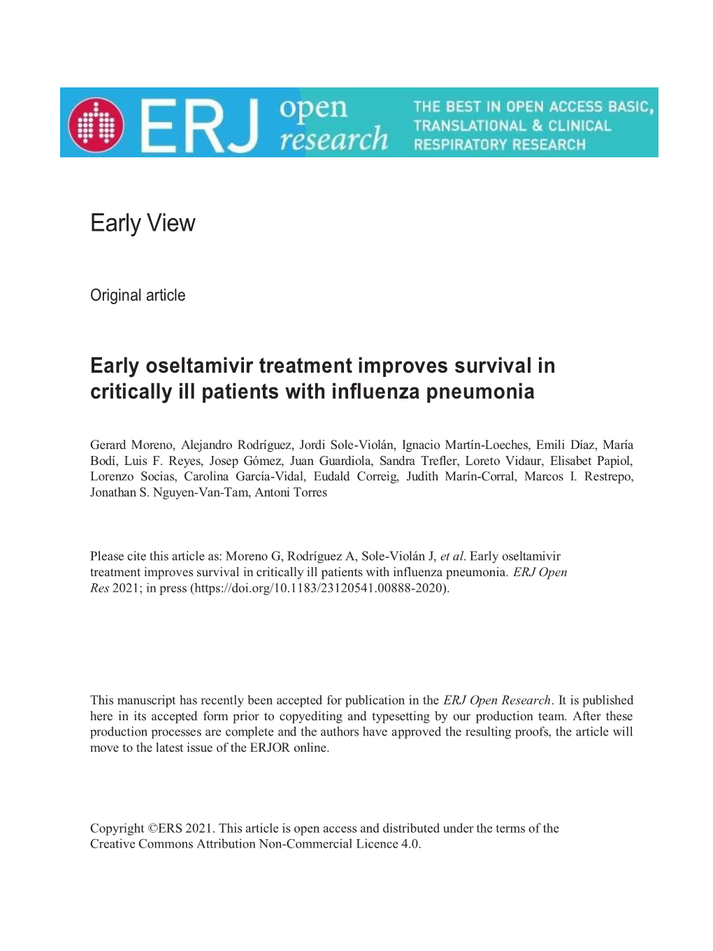 Early Oseltamivir Treatment Improves Survival in Critically Ill Patients with Influenza Pneumonia