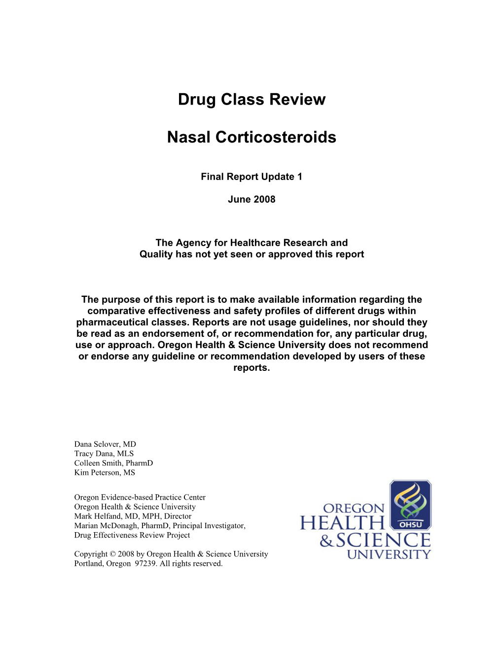 Drug Class Review Nasal Corticosteroids