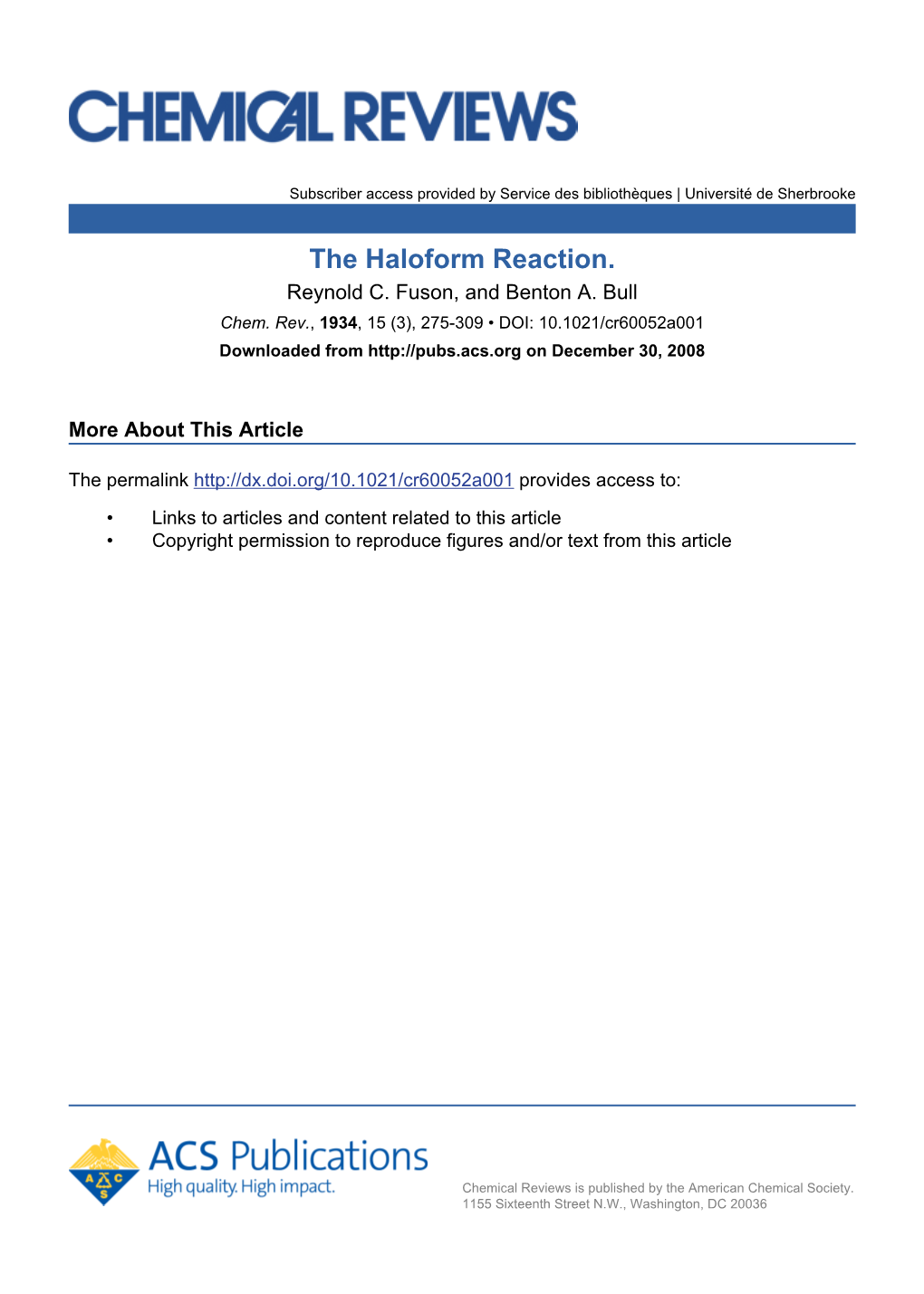 The Haloform Reaction. Reynold C