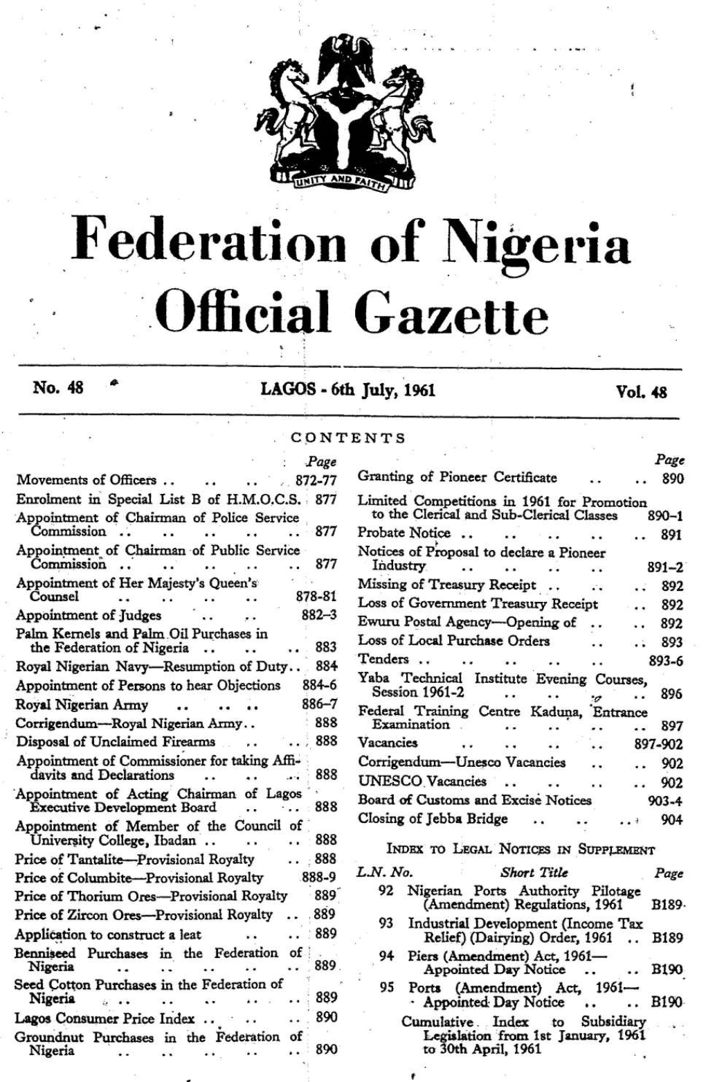 Federation of Nigeria - ‘Official Gazette