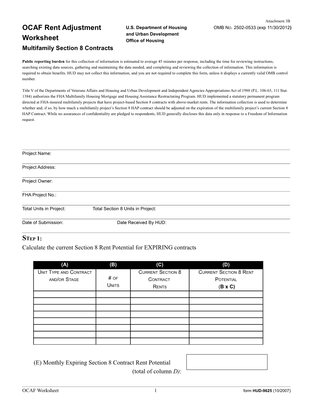 Ocaf Rent Adjustment Worksheet