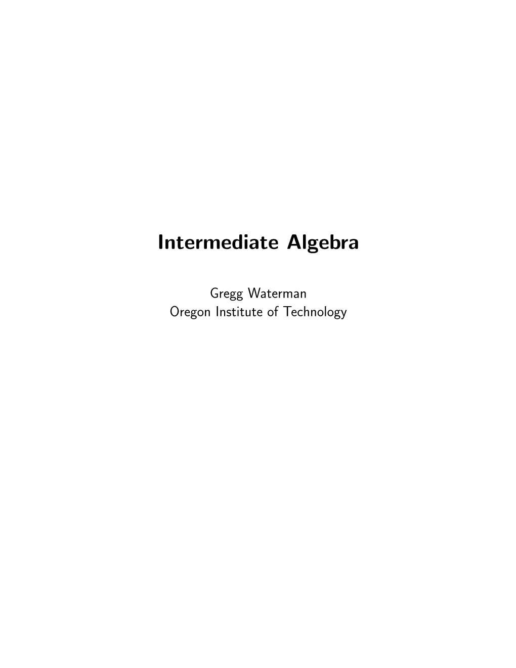 Intermediate Algebra