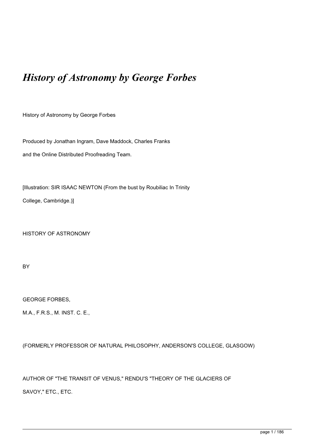 <H1>History of Astronomy by George Forbes</H1>