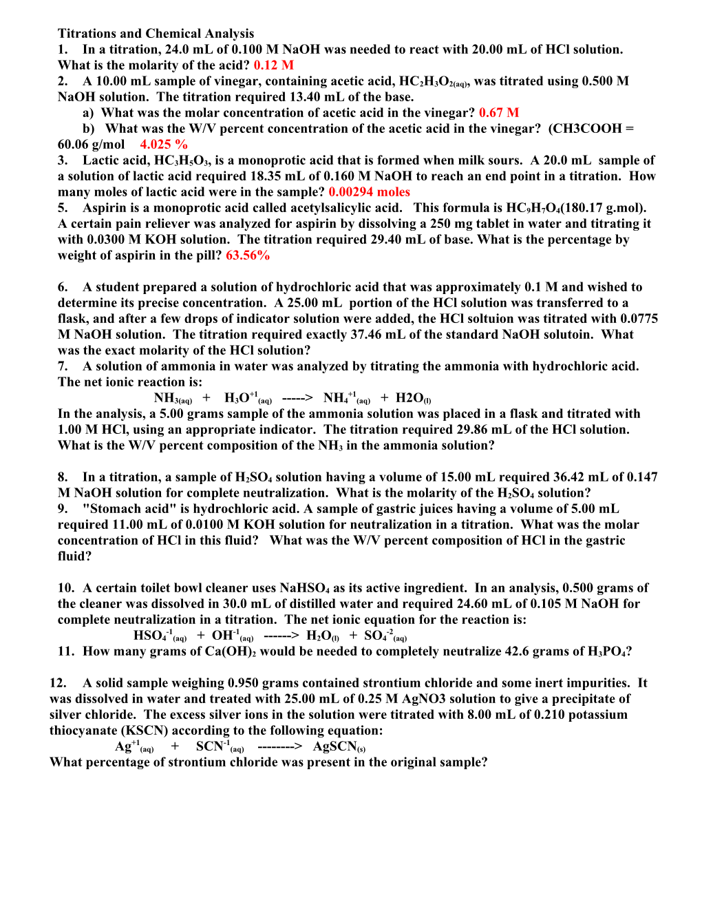 Titrations and Chemical Analysis