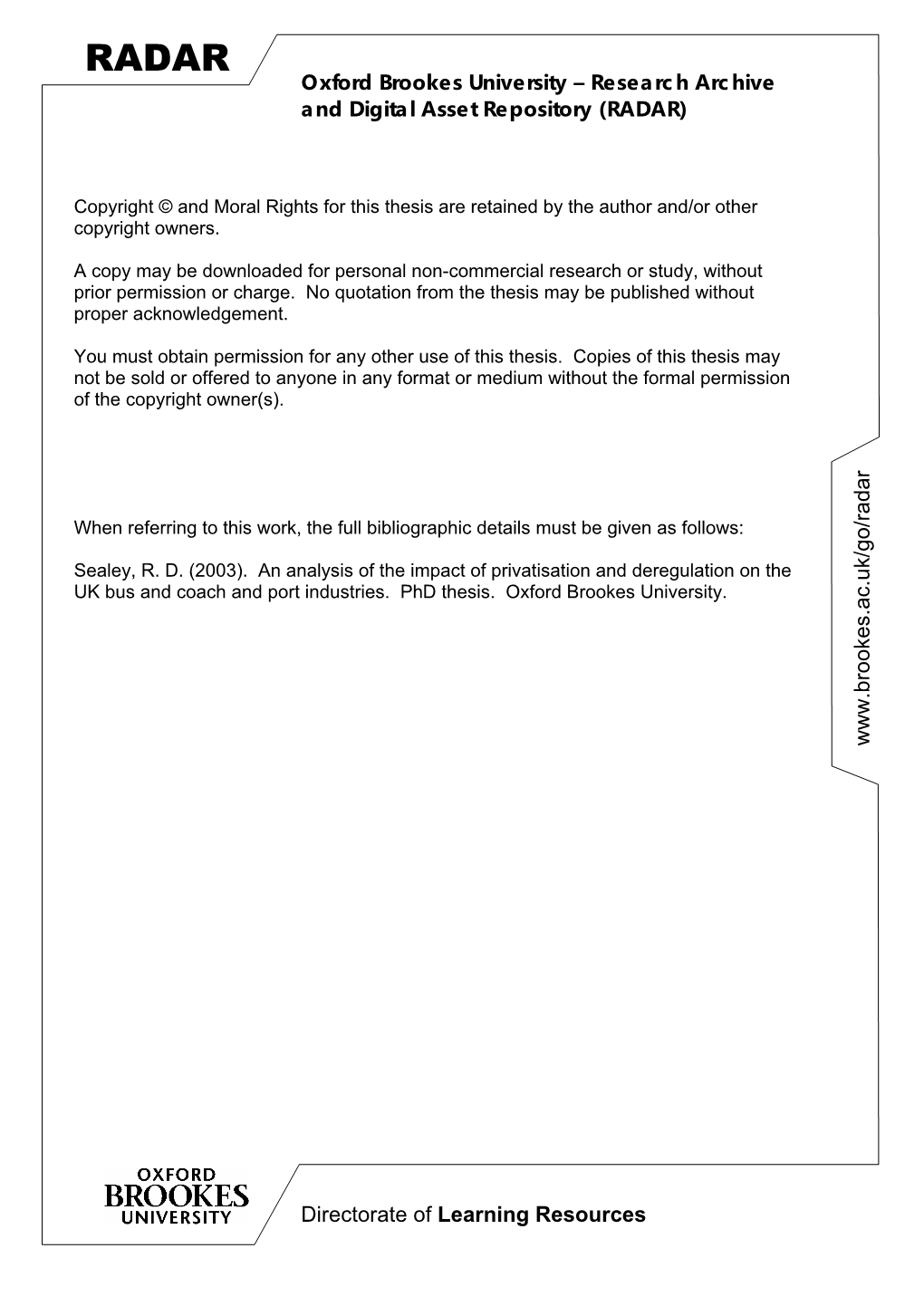 Sealey 2003 Analysis