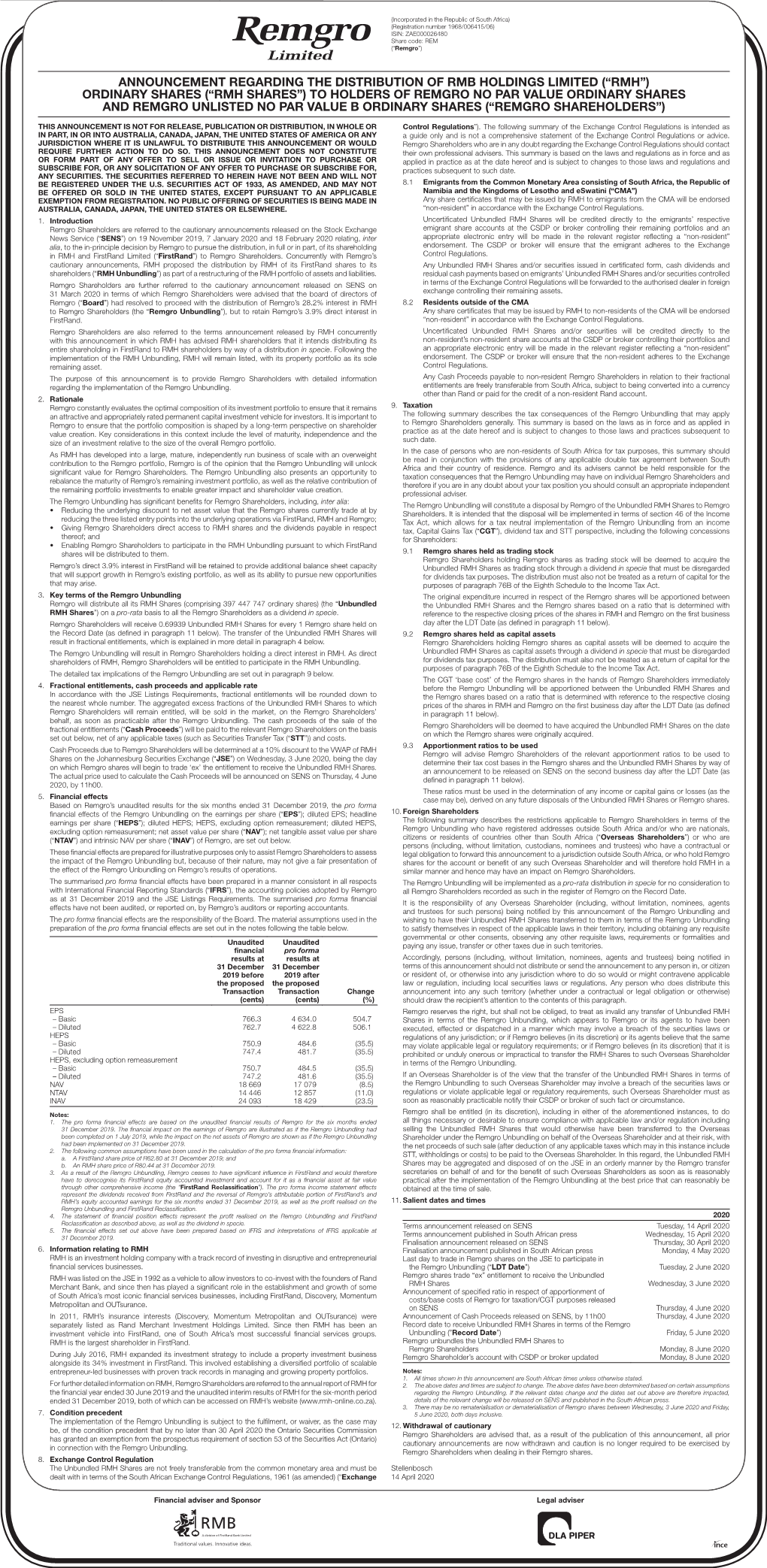 Announcement Regarding the Distribution of Rmb Holdings Limited