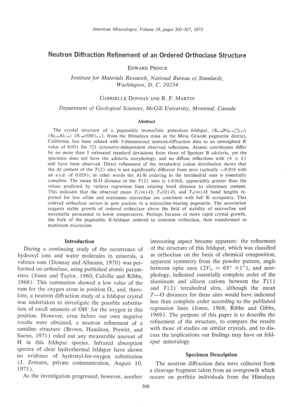 Neutron Diffraction Refinement of an Ordered Orthoclase Structure