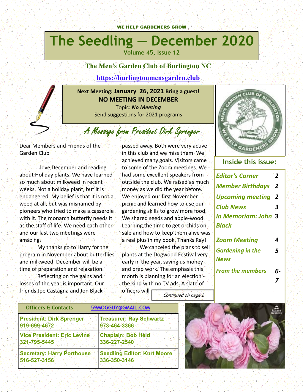 December 2020 Volume 45, Issue 12 the Men’S Garden Club of Burlington NC