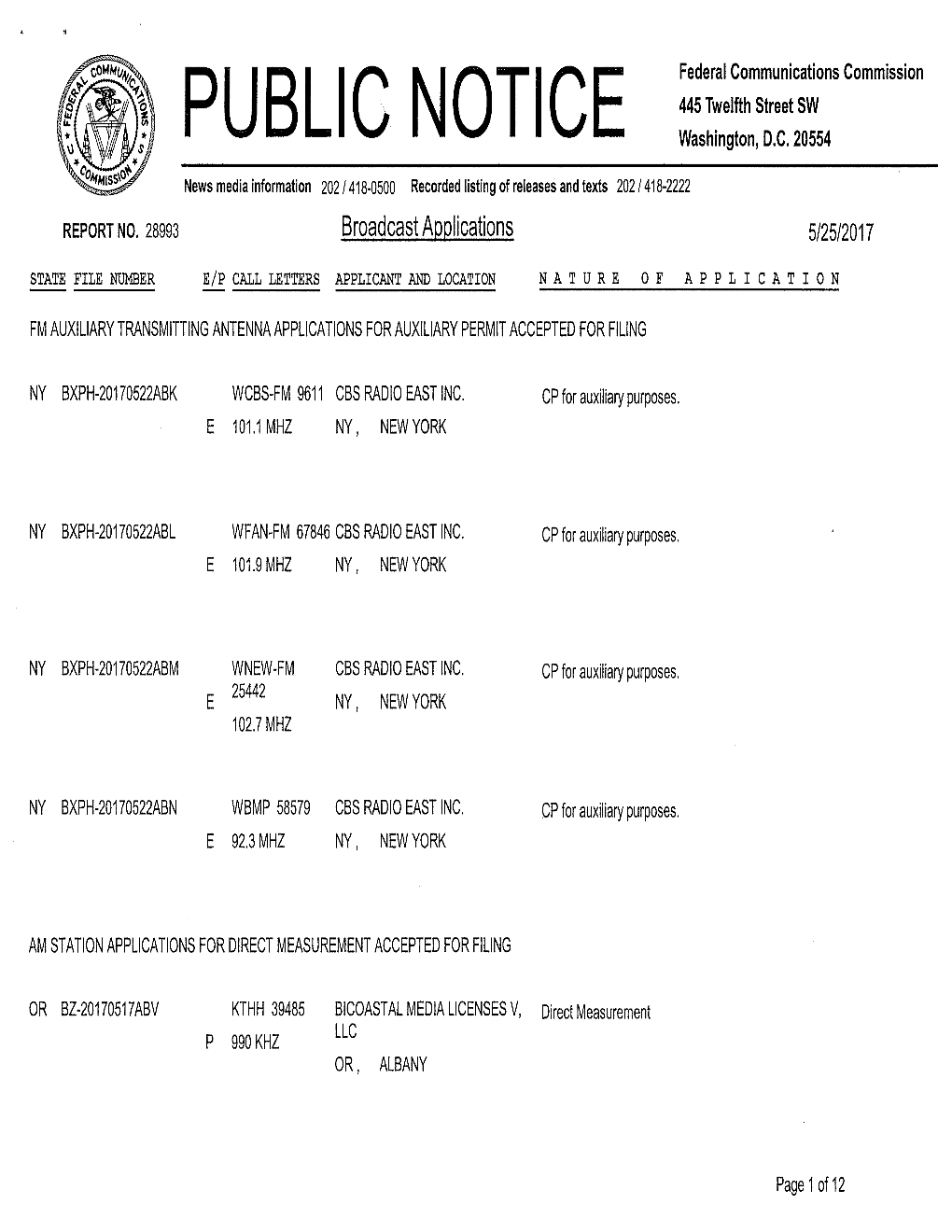 PUBLIC NOTICE Federal Communications Commission