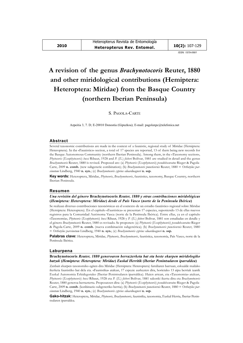 Hemiptera: Heteroptera: Miridae) from the Basque Country (Northern Iberian Peninsula)