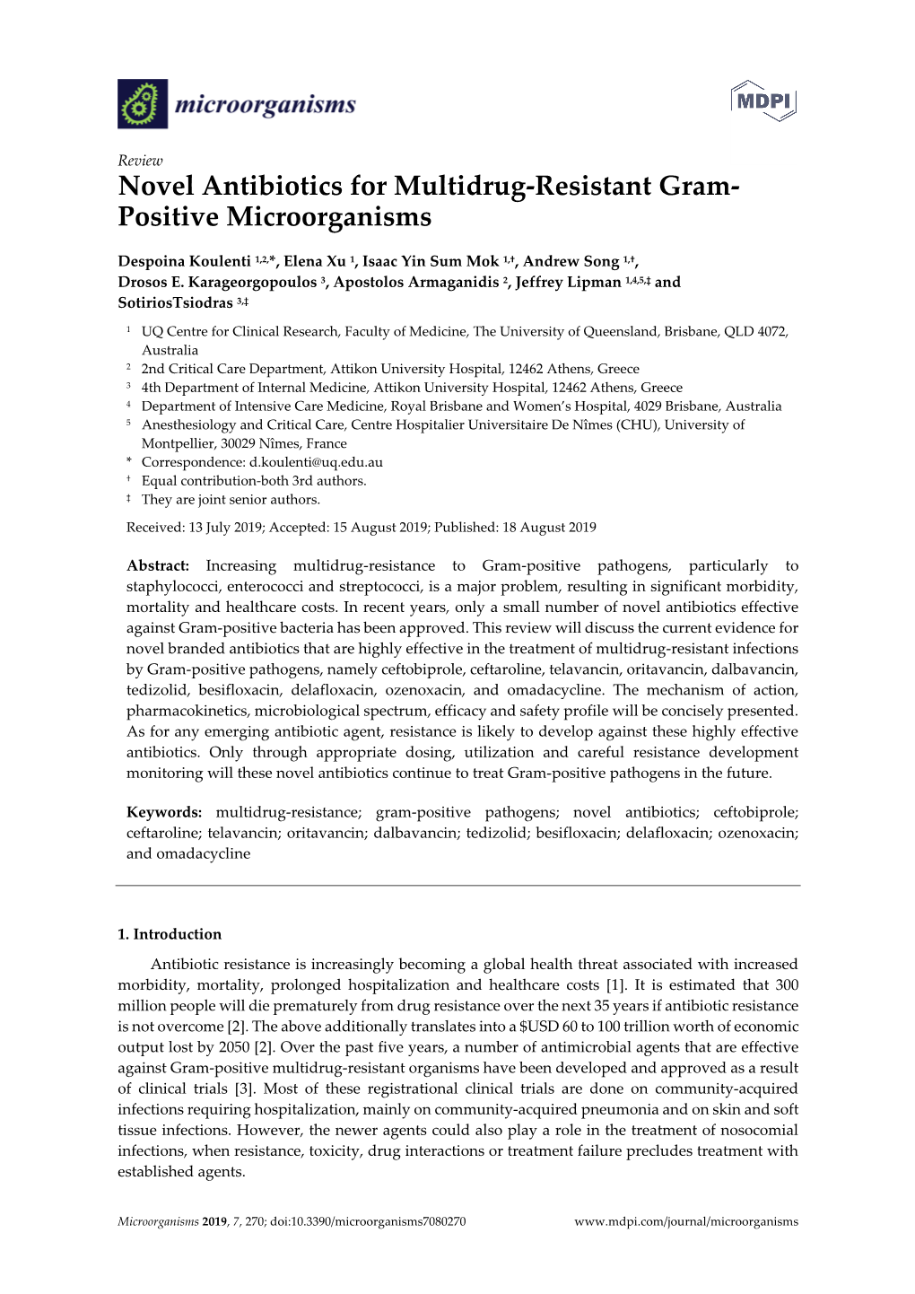 Novel Antibiotics for Multidrug-Resistant Gram- Positive Microorganisms