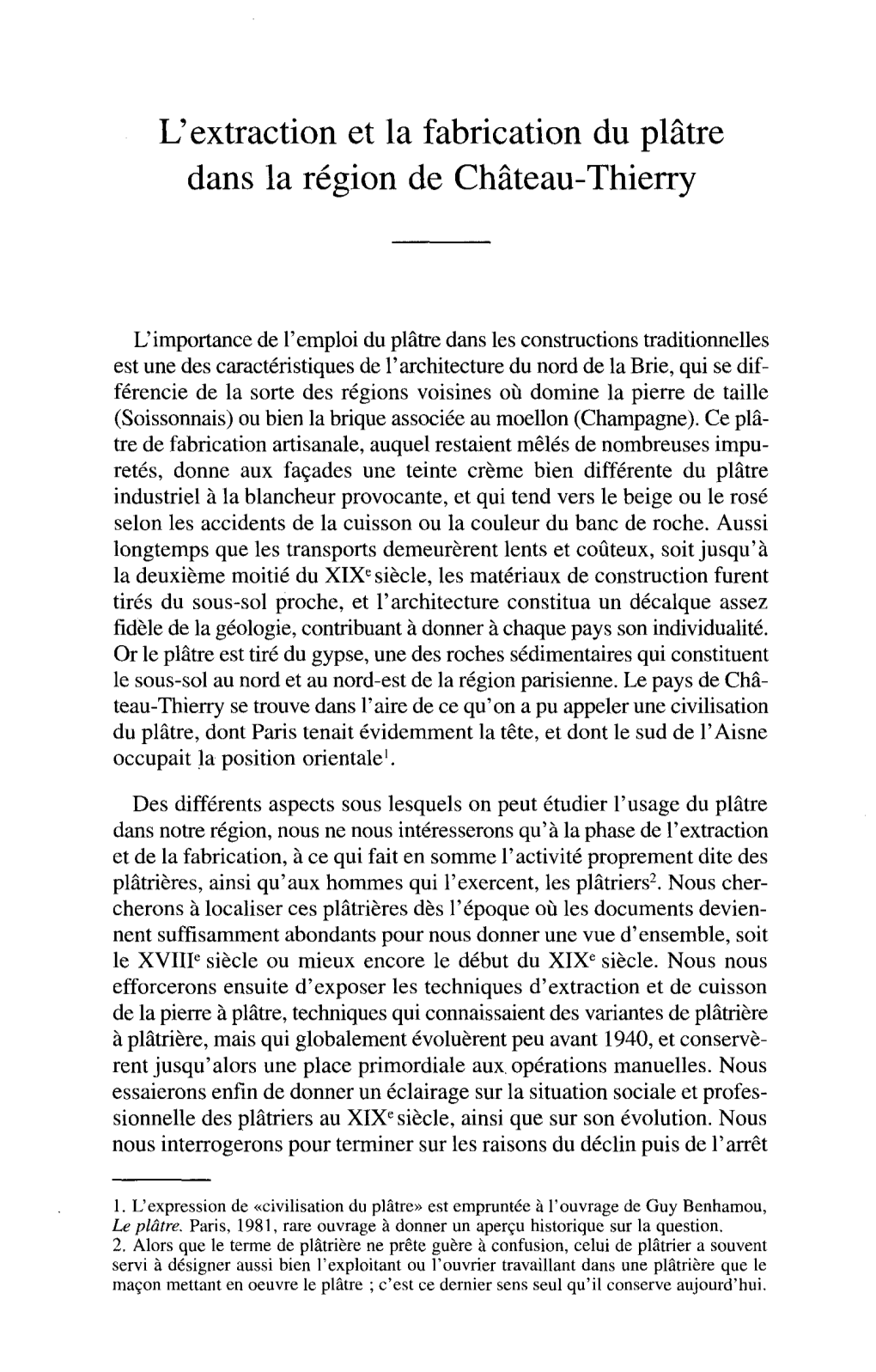 L'extraction Et La Fabrication Du Plâtre Dans La Région De Château-Thierry