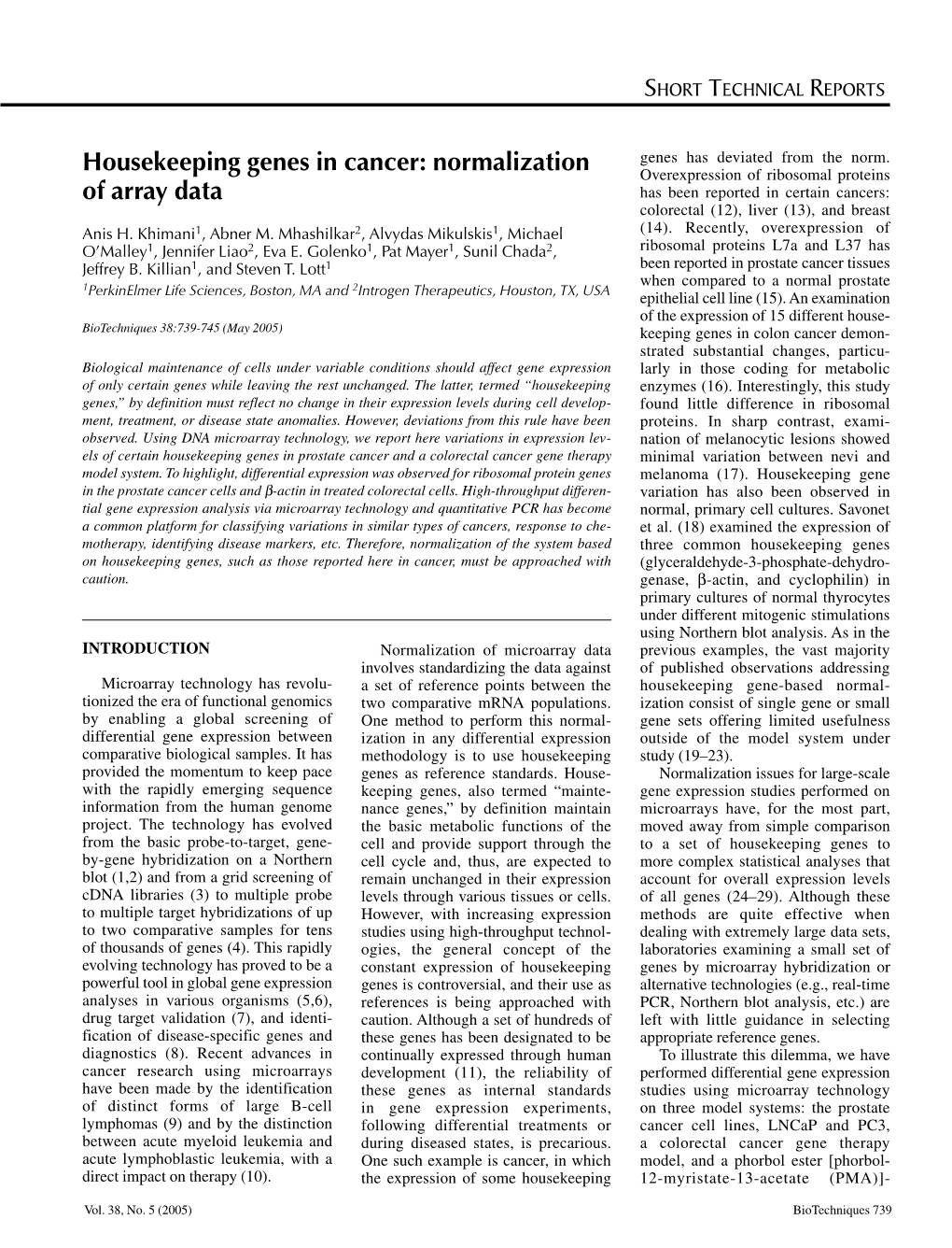 Housekeeping Genes in Cancer