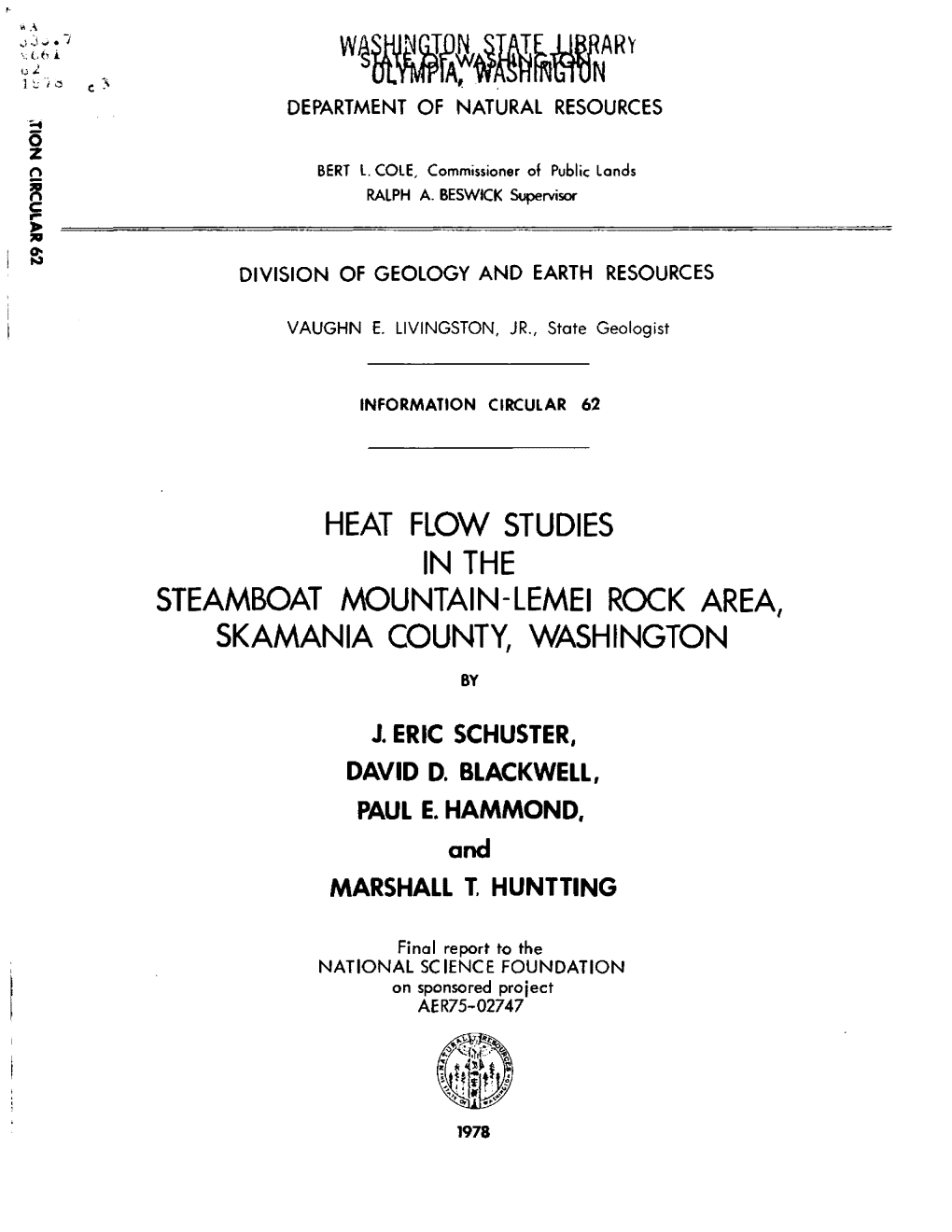 IC-62, Heat Flow Studies in the Steamboat Mountain-Lemei Rock