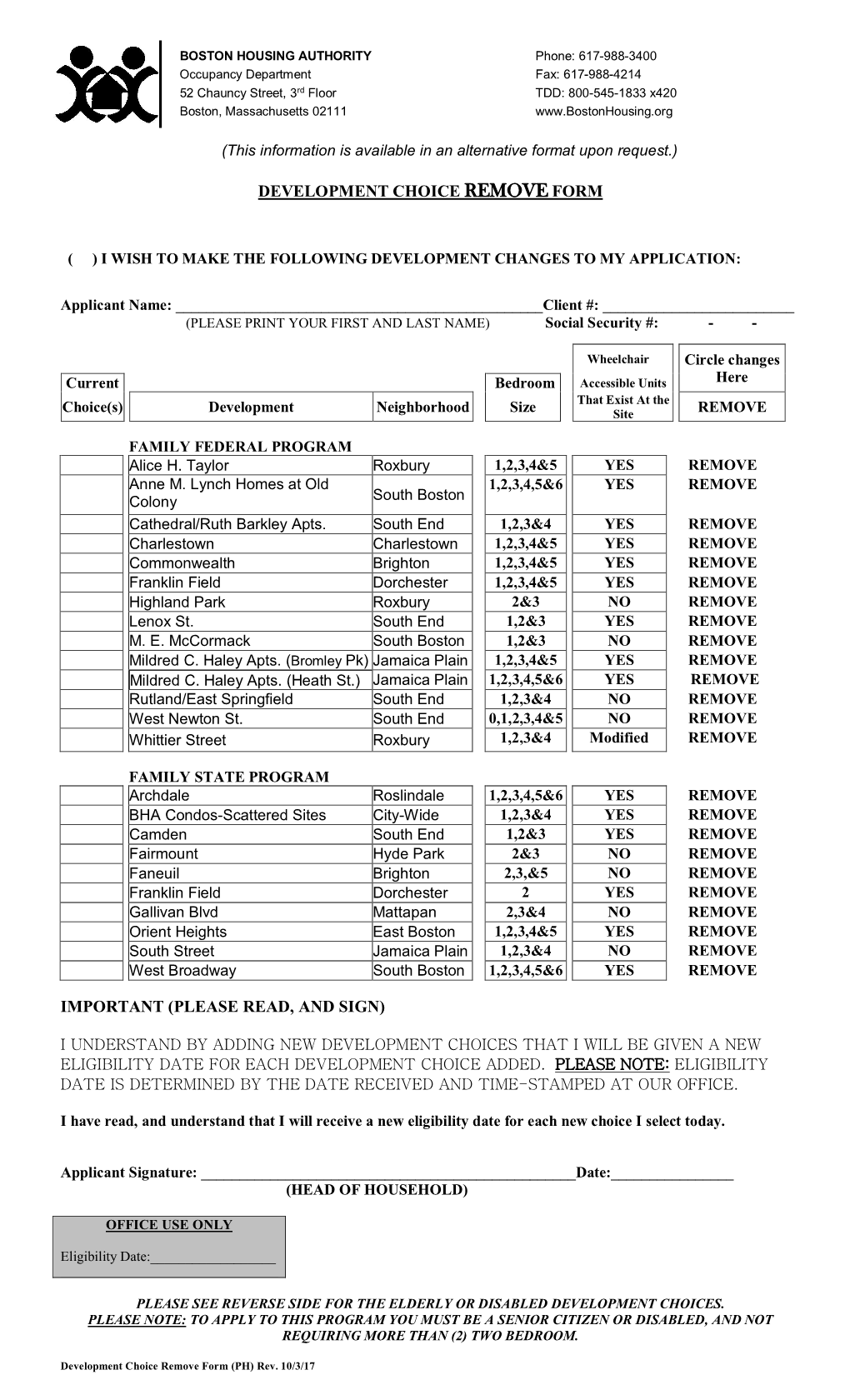 Development Choice Remove Form