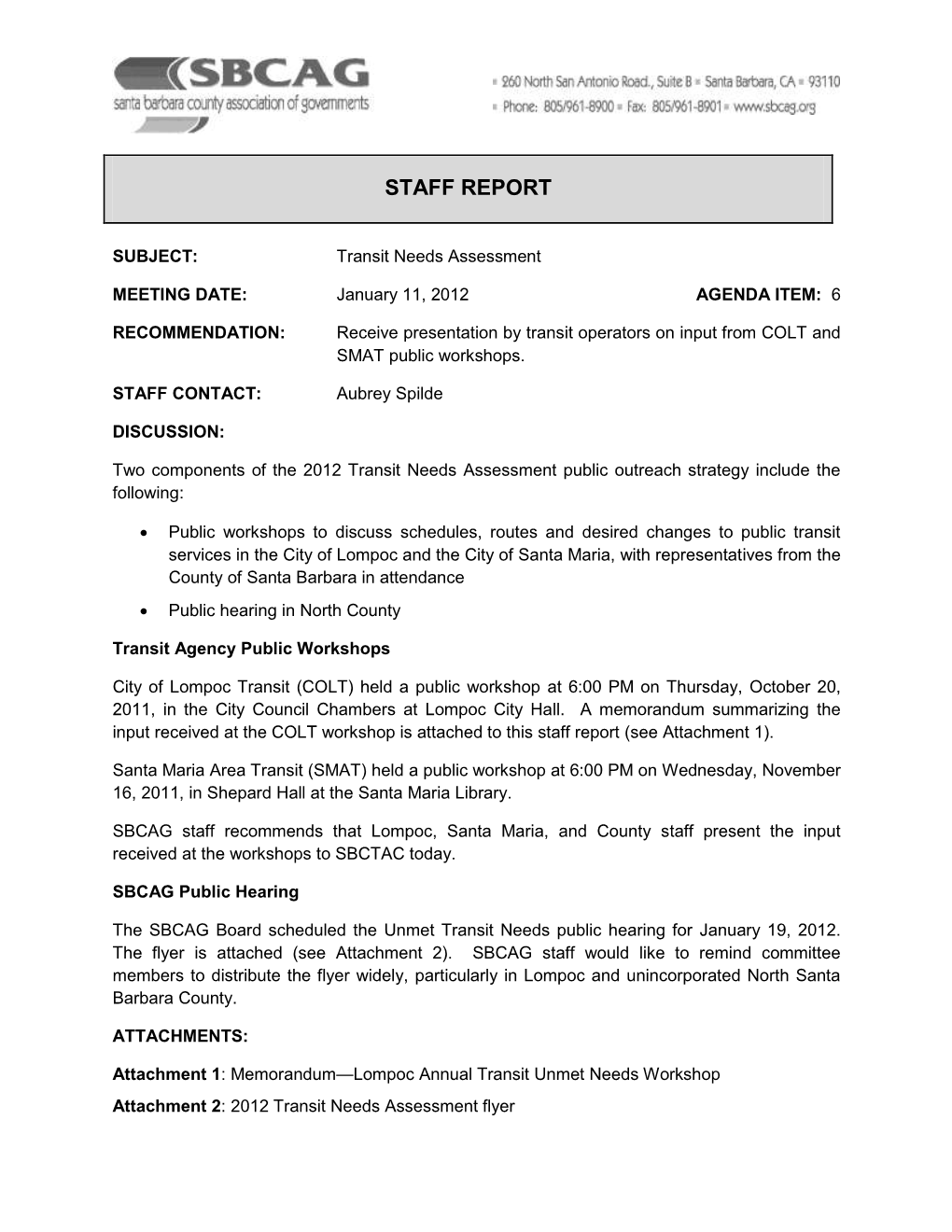 Transit Needs Assessment