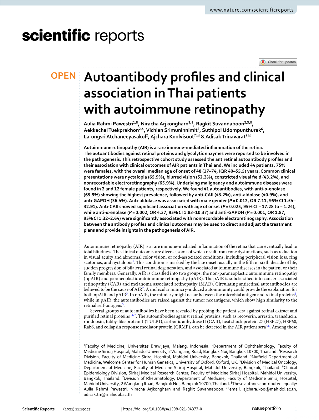 Autoantibody Profiles and Clinical Association in Thai Patients With