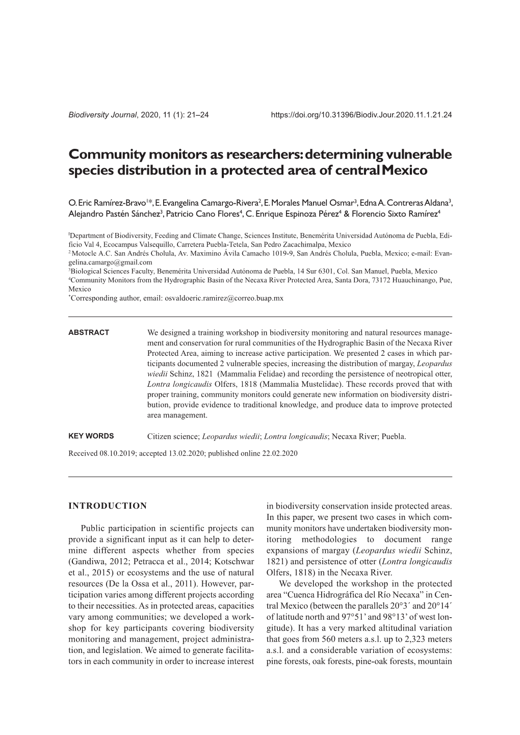 Determining Vulnerable Species Distribution in a Protected Area of Central Mexico 23