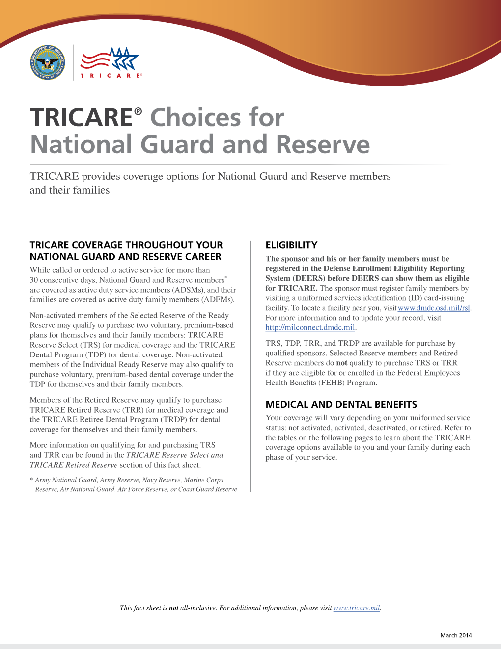 TRICARE Choices for National Guard and Reserve Fact Sheet