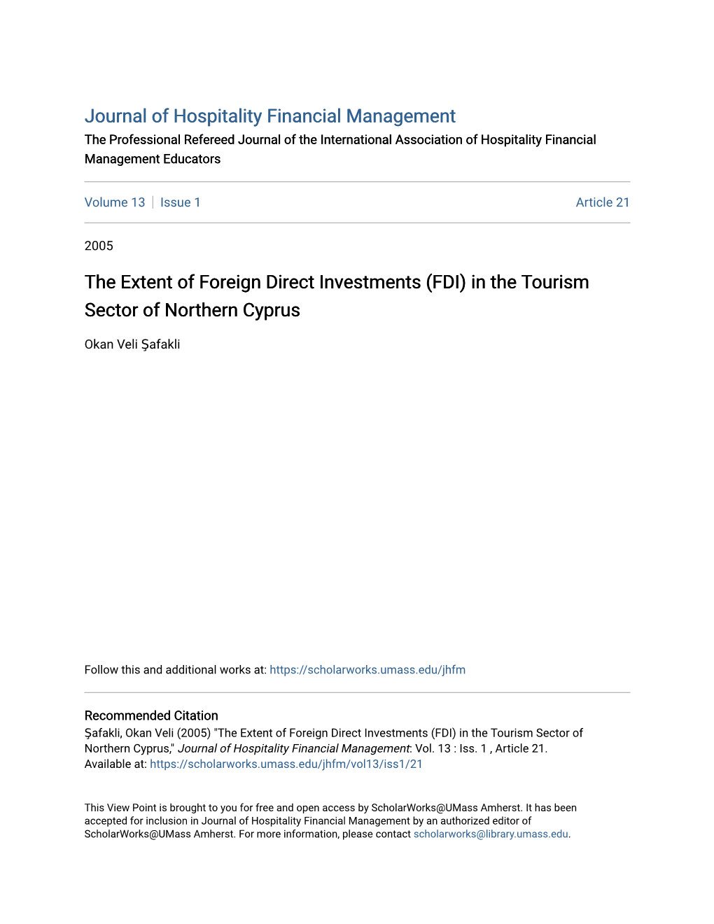 (FDI) in the Tourism Sector of Northern Cyprus