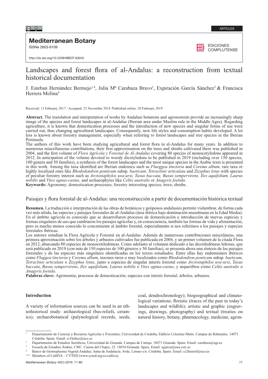 Landscapes and Forest Flora of Al-Andalus: a Reconstruction from Textual Historical Documentation J