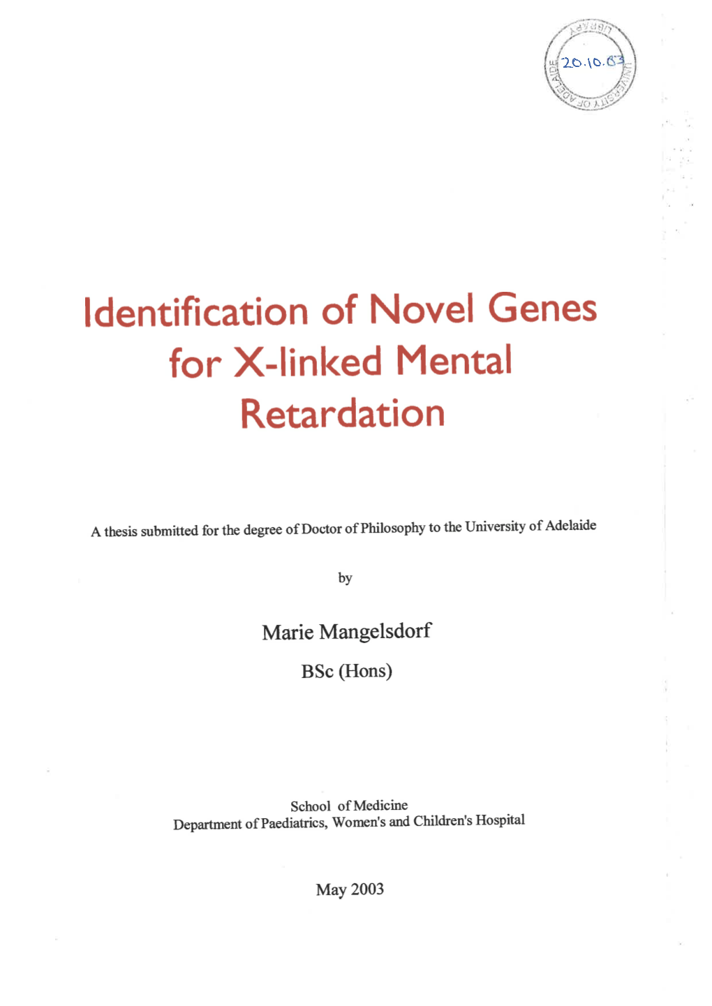 Identification of Novel Genes for X-Linked Mental Retardation