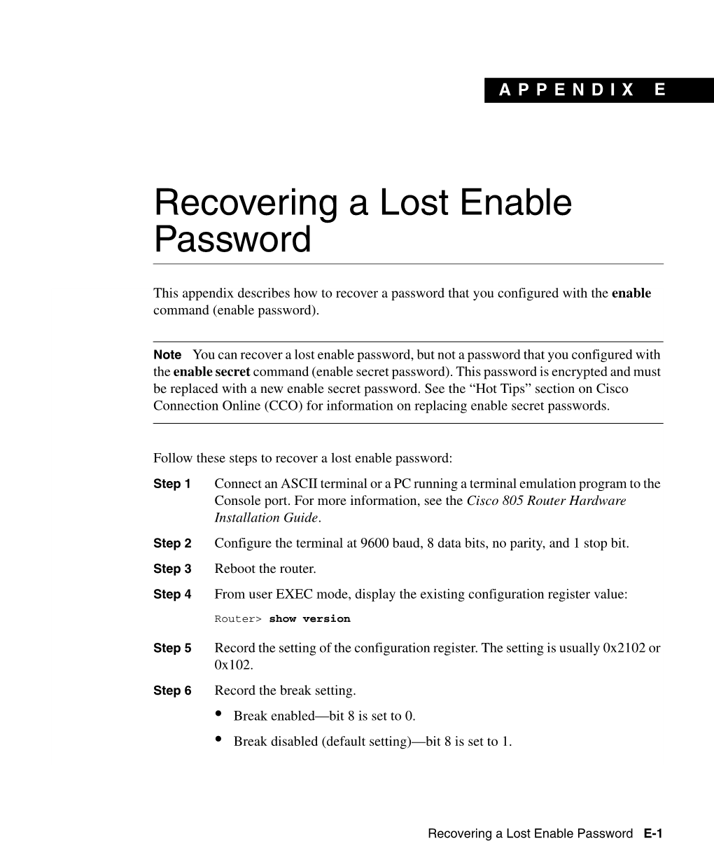 Recovering a Lost Enable Password