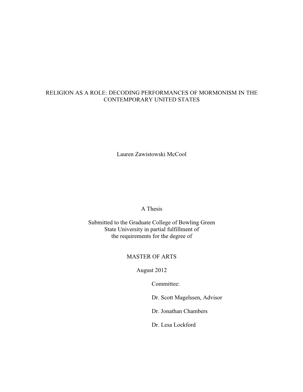 Religion As a Role: Decoding Performances of Mormonism in the Contemporary United States