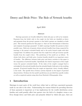 Dowry and Bride Price: the Role of Network Benefits