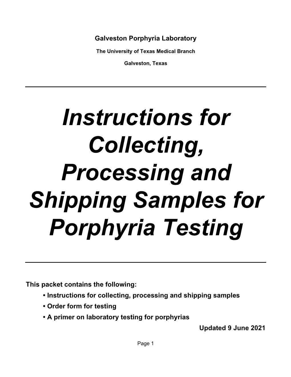 UTMB Testing Packet/Order Form