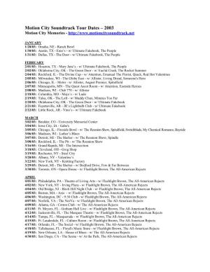 Motion City Soundtrack Tour Dates – 2003 Motion City Memories