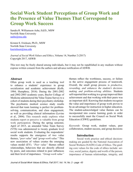 Social Work Student Perceptions of Group Work and the Presence of Value Themes That Correspond to Group Work Success
