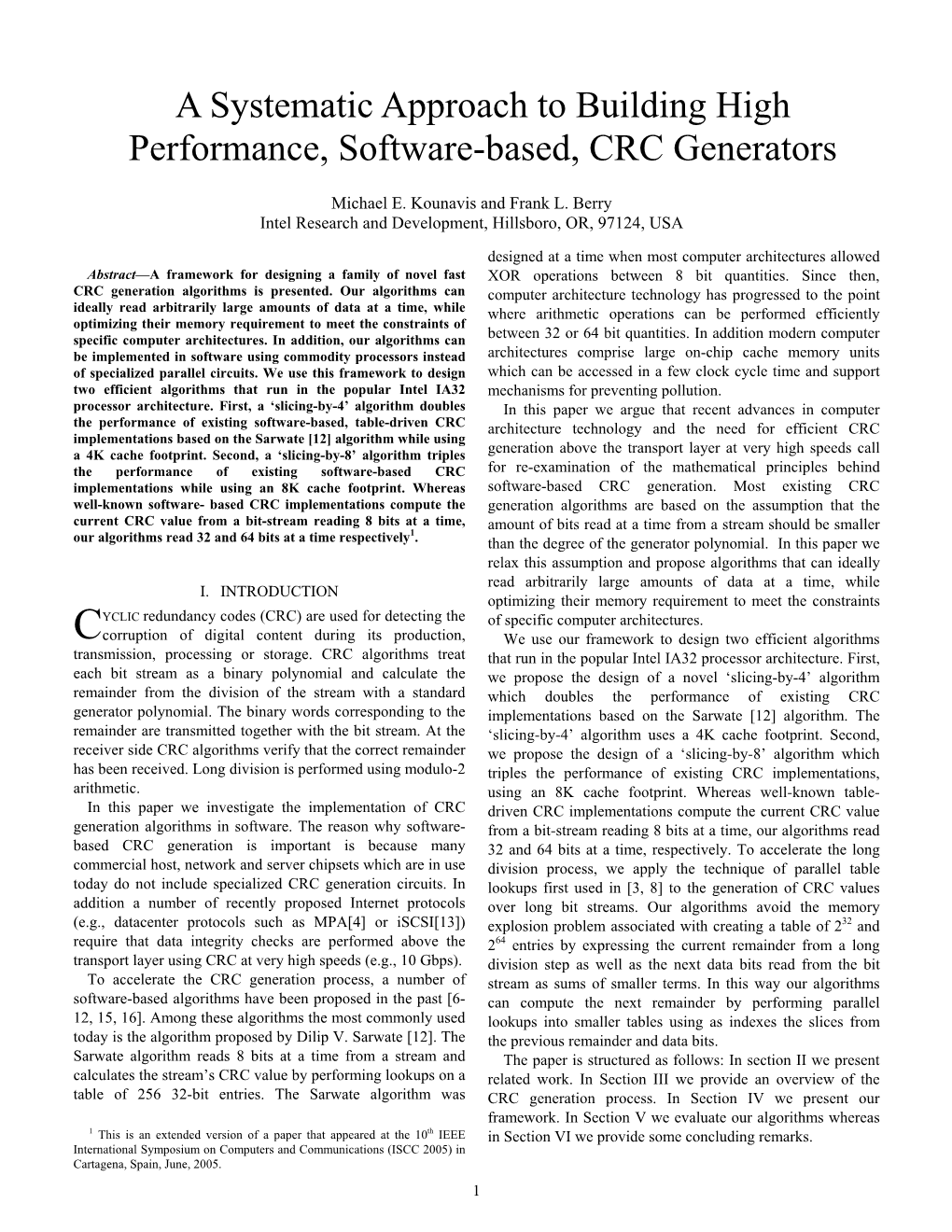 A Systematic Approach to Building High Performance, Software-Based, CRC Generators
