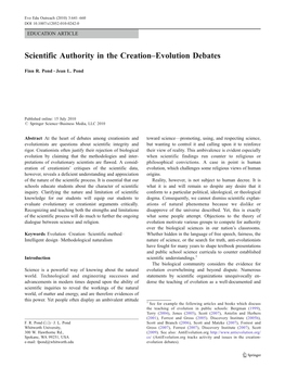 Scientific Authority in the Creation–Evolution Debates