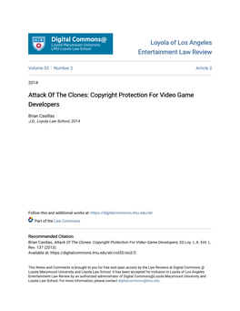 Attack of the Clones: Copyright Protection for Video Game Developers