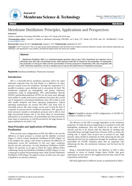 Membrane Distillation: Principles, Applications and Perspectives Criscuoli A* Institute on Membrane Technology (ITM-CNR), Via P