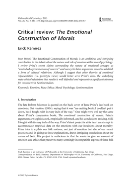Critical Review: the Emotional Construction of Morals