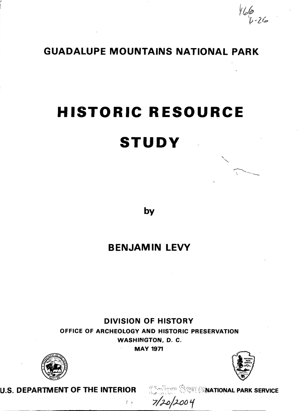 Historic Resource Study: Guadalupe Mountains National Park