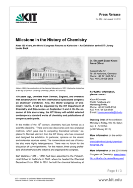 Milestone in the History of Chemistry