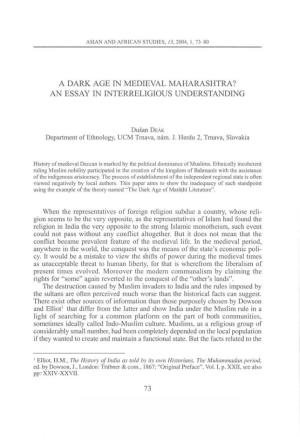 A Dark Age in Medieval Maharashtra? an Essay in Interreligious Understanding
