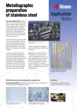 Metallographic Preparation of Stainless Steel Application Notes