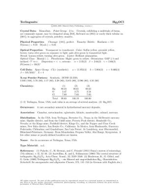 Terlinguaite Hg2ocl C 2001-2005 Mineral Data Publishing, Version 1