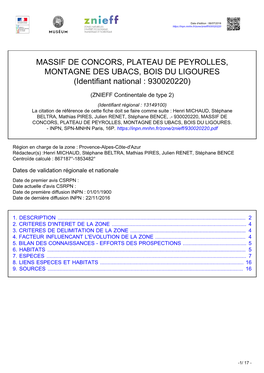 MASSIF DE CONCORS, PLATEAU DE PEYROLLES, MONTAGNE DES UBACS, BOIS DU LIGOURES (Identifiant National : 930020220)