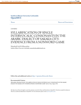 Syllabification of Single Intervocalic Consonants in the Arabic Dialect of Sakaka City: Evidence from a Nonword Game