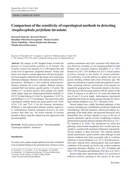 Comparison of the Sensitivity of Coprological Methods in Detecting Anoplocephala Perfoliata Invasions