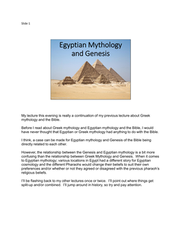 Egyptian Mythology and Genesis
