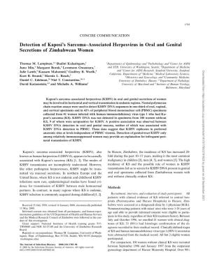 Detection of Kaposi's Sarcoma–Associated Herpesvirus in Oral